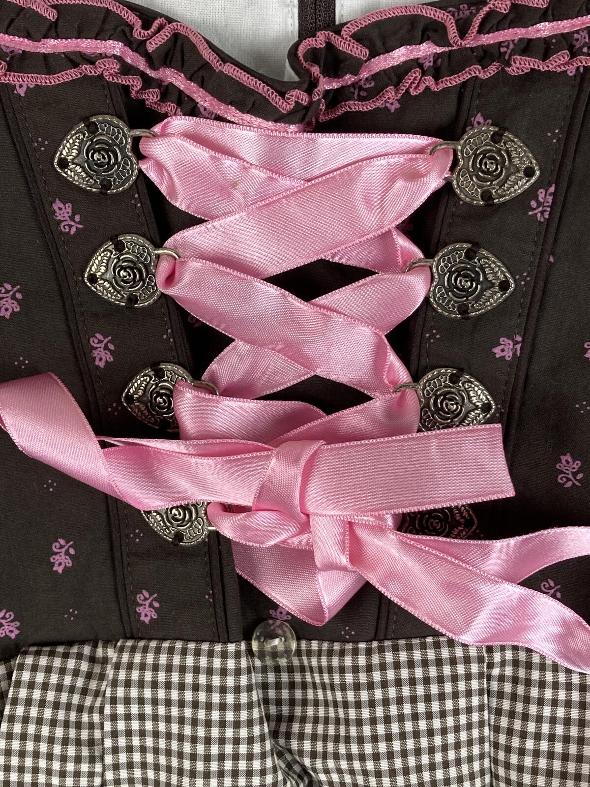 Fuchs Trachtenmoden Dirndl Dress Pink Brown Gingham Oktoberfest Bavarian Size 38