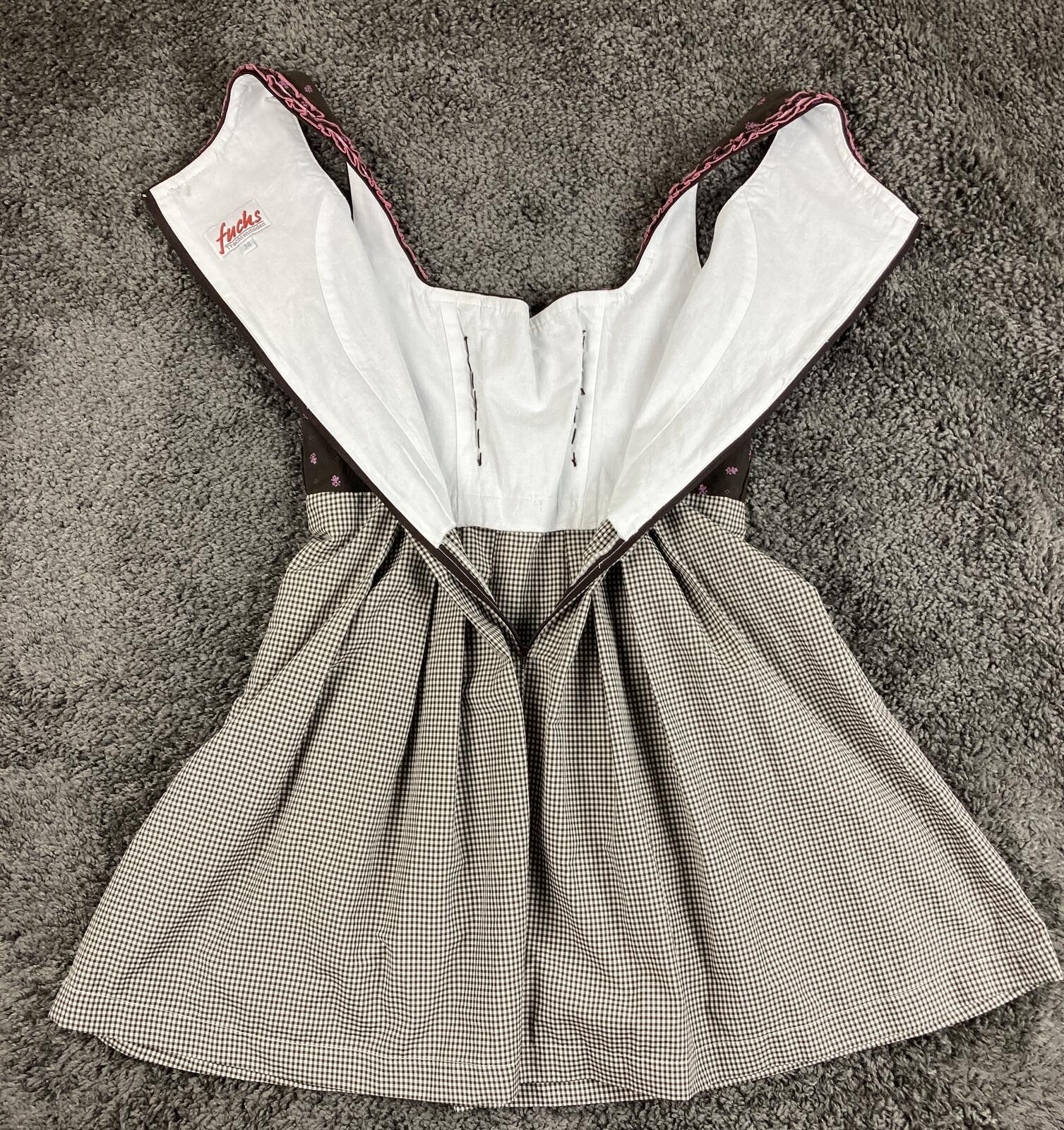 Fuchs Trachtenmoden Dirndl Dress Pink Brown Gingham Oktoberfest Bavarian Size 38
