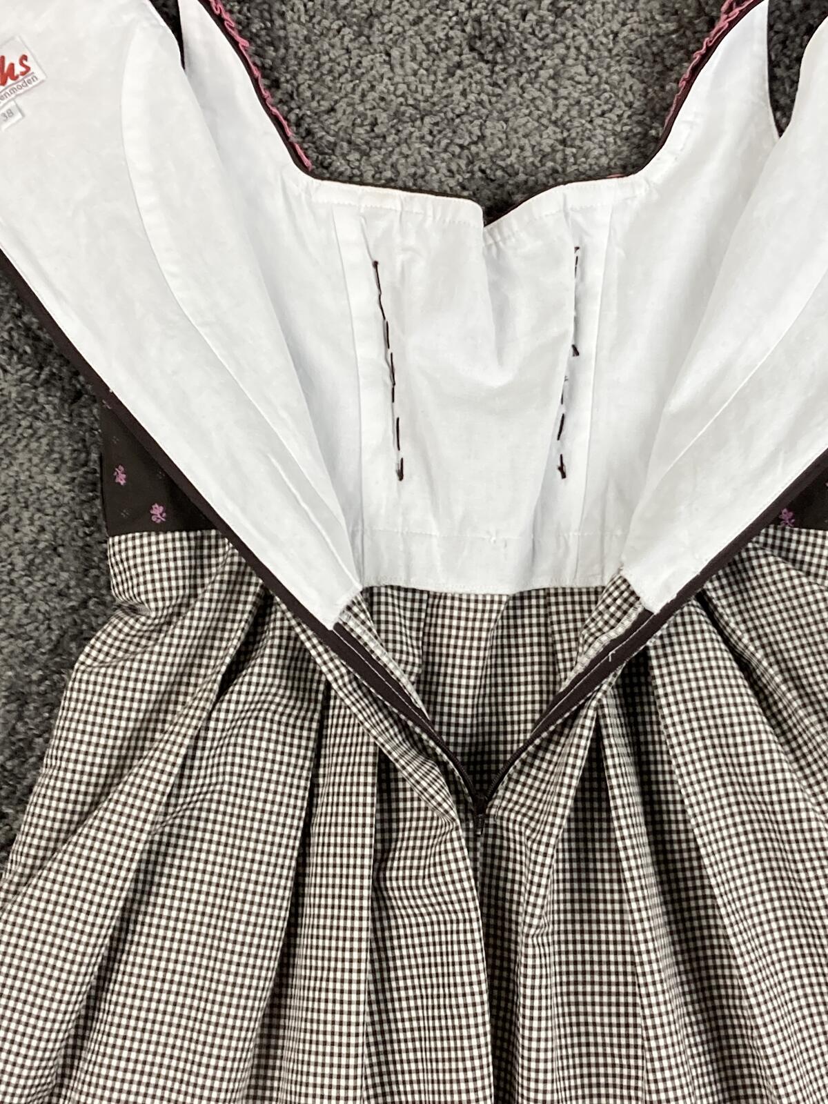 Fuchs Trachtenmoden Dirndl Dress Pink Brown Gingham Oktoberfest Bavarian Size 38