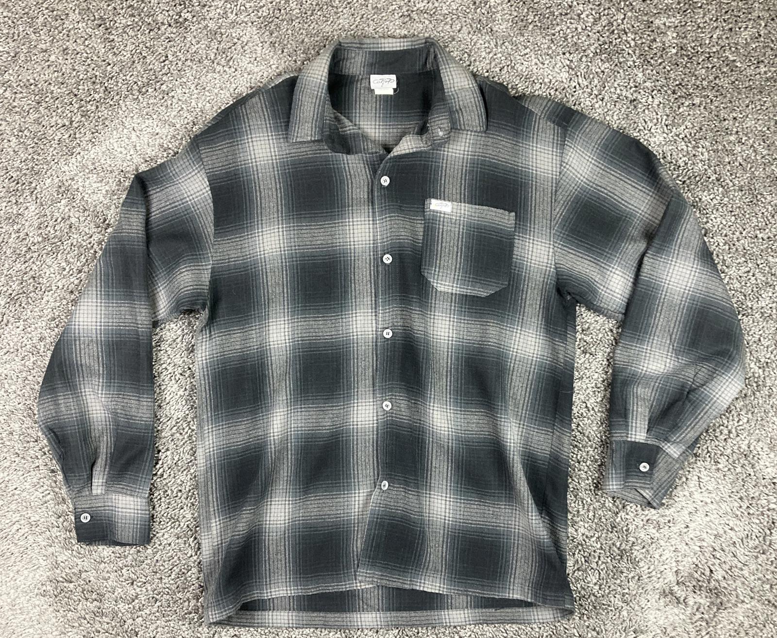 CalTop Plaid Flannel Button Up Shirt Jacket Gray Black Mens Medium