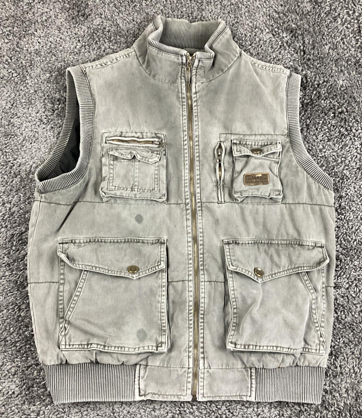 Vintage Jeep Utility Vest Cargo Pocket Men's Gray Full Zip Multi Pocket Size L