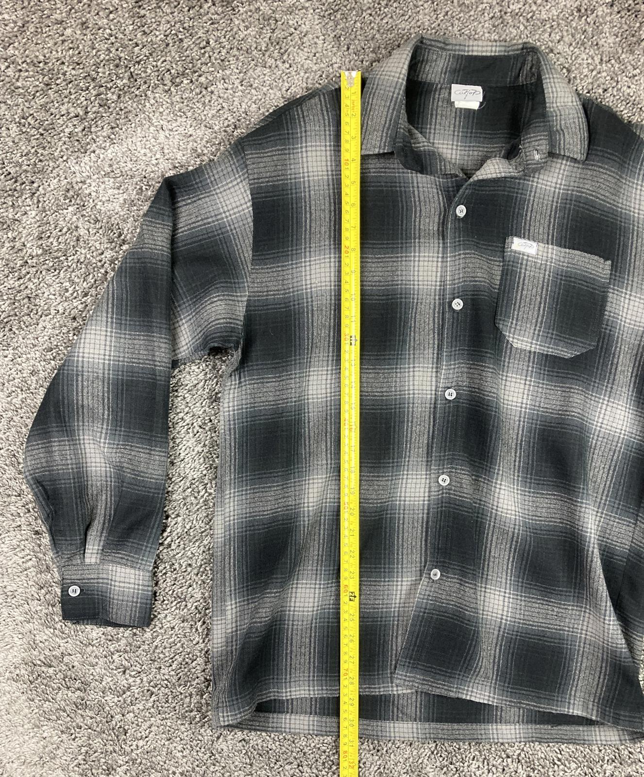 CalTop Plaid Flannel Button Up Shirt Jacket Gray Black Mens Medium