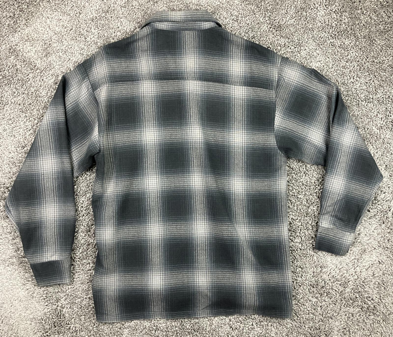 CalTop Plaid Flannel Button Up Shirt Jacket Gray Black Mens Medium