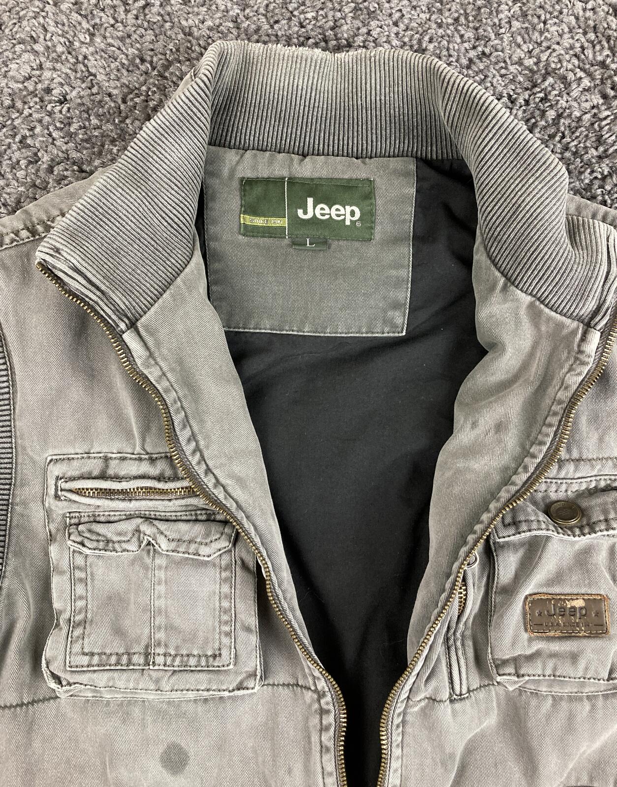 Vintage Jeep Utility Vest Cargo Pocket Men's Gray Full Zip Multi Pocket Size L
