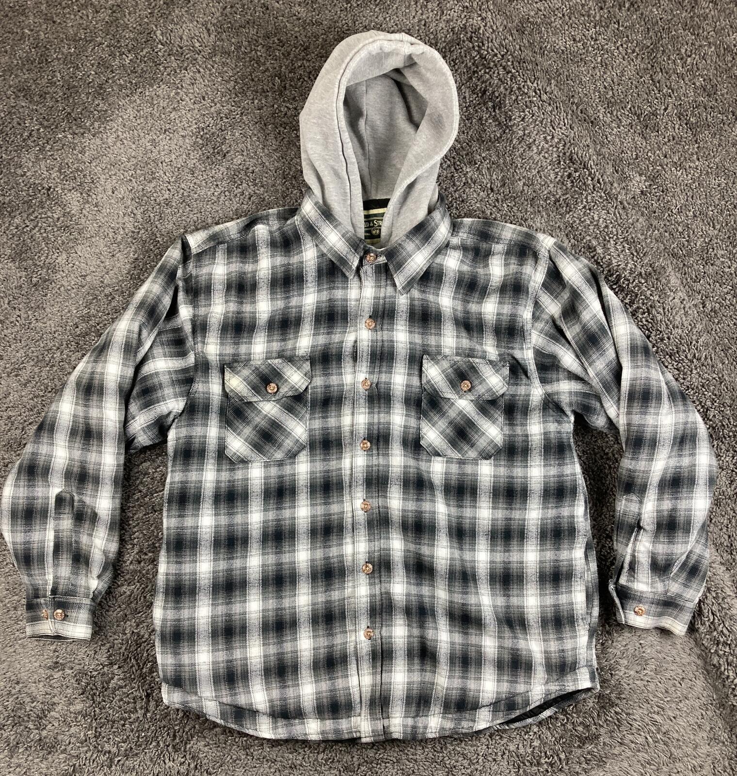 Field & Stream Mens Quilted Lined Flannel Shirt Jacket Hooded Full Zip Plaid XL
