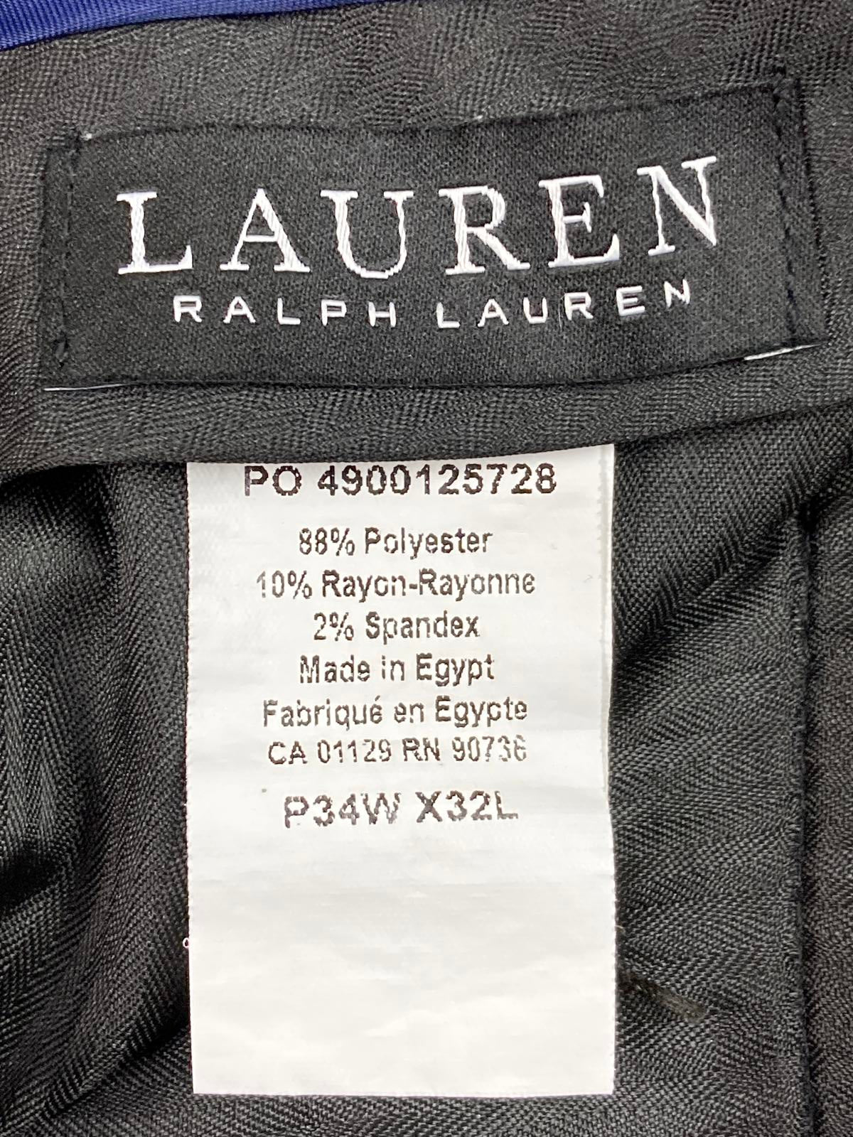 Lauren Ralph Lauren Mens Pleated Dress Pants Cuffed Hem 34x32 Gray Stretch