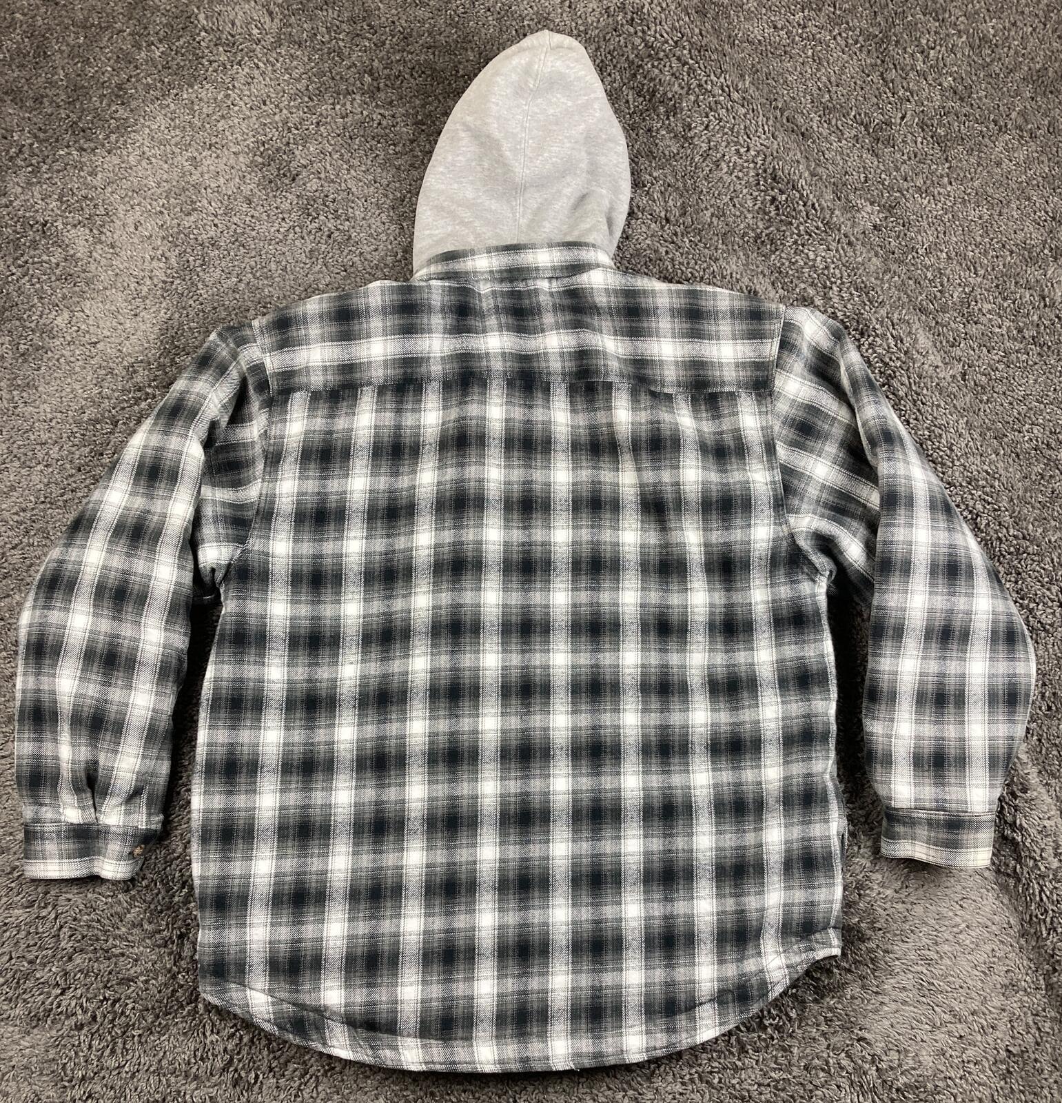 Field & Stream Mens Quilted Lined Flannel Shirt Jacket Hooded Full Zip Plaid XL