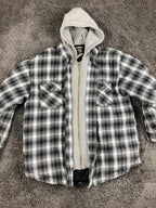 Field & Stream Mens Quilted Lined Flannel Shirt Jacket Hooded Full Zip Plaid XL