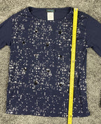 Creation L Navy Long Sleeve Sequin Abstract Top Womens Size 6