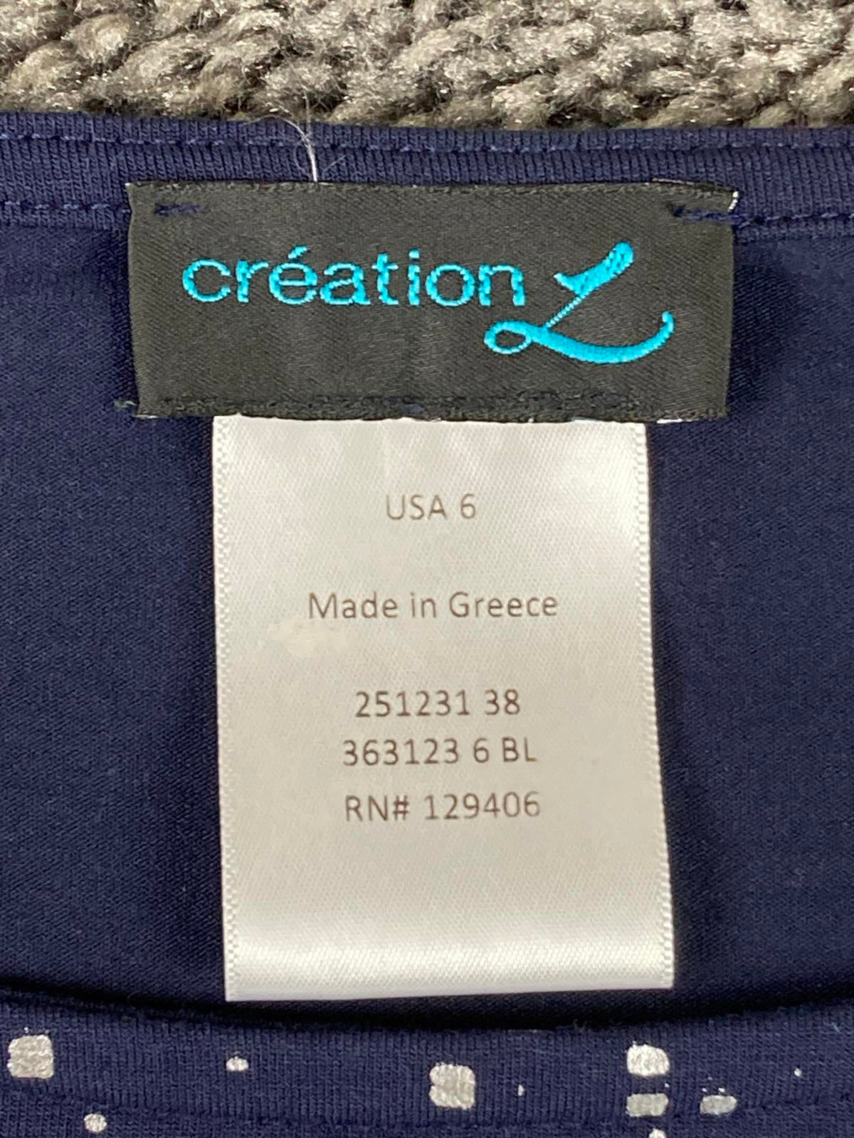 Creation L Navy Long Sleeve Sequin Abstract Top Womens Size 6