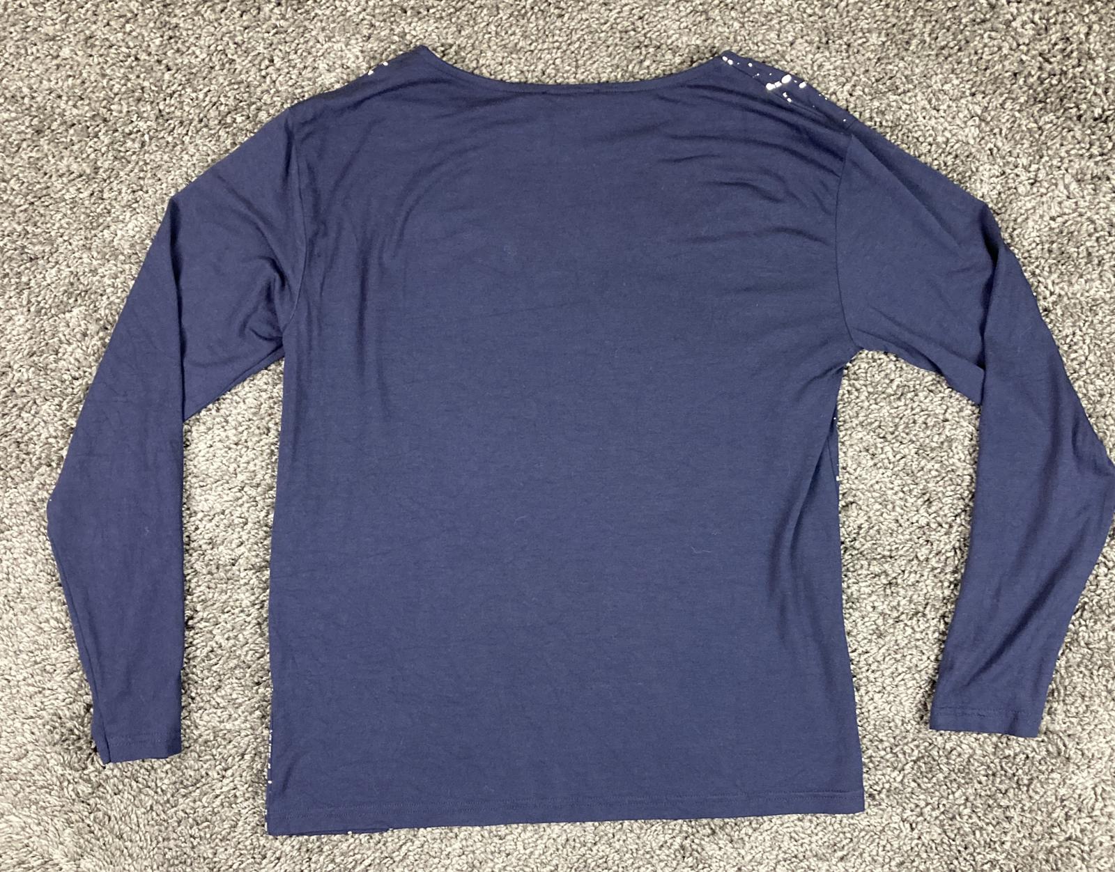 Creation L Navy Long Sleeve Sequin Abstract Top Womens Size 6