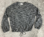 Two by Vince Camuto Space Dye Pullover Top Gray Ruffle Sleeve Drawstring Sz S