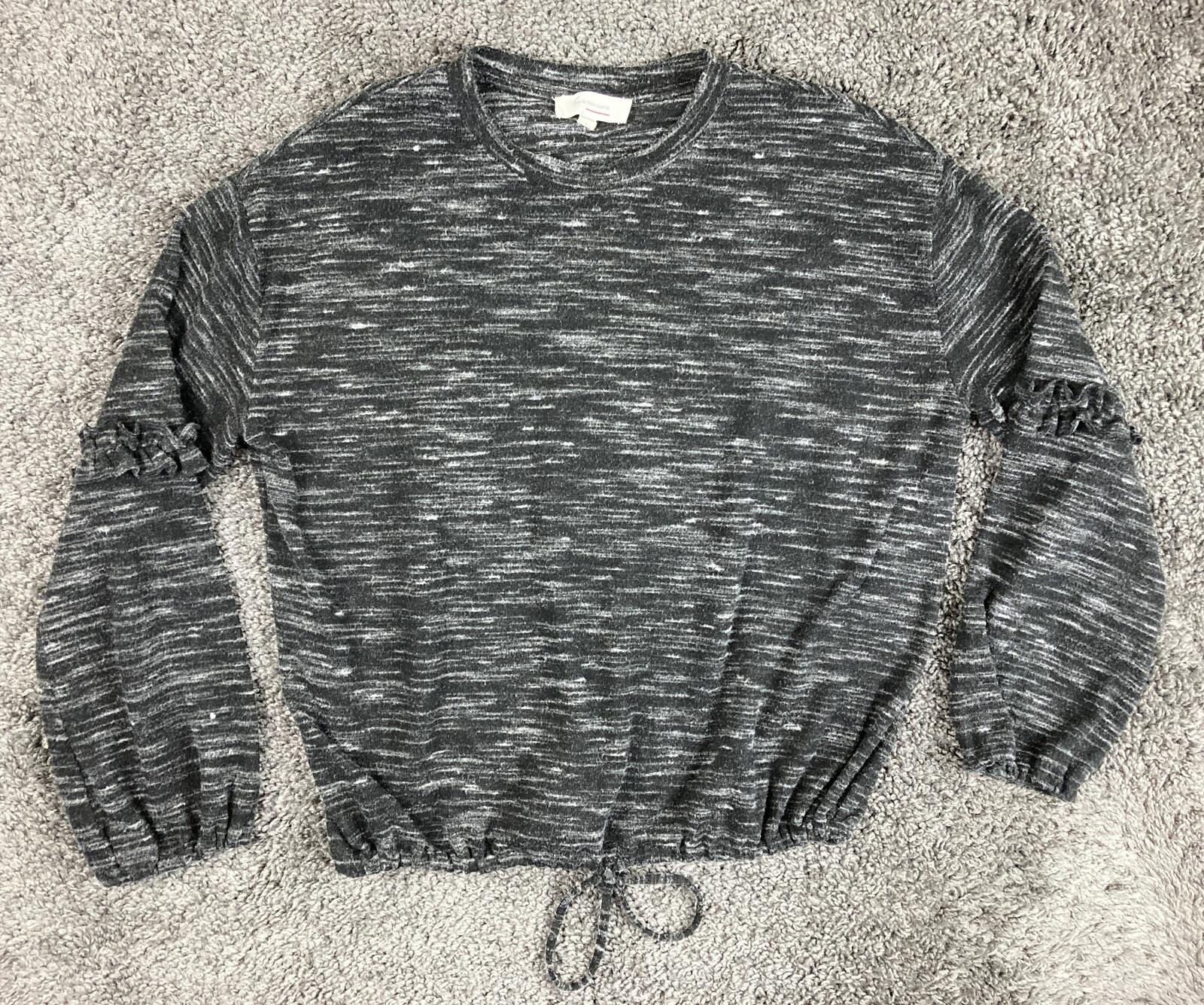 Two by Vince Camuto Space Dye Pullover Top Gray Ruffle Sleeve Drawstring Sz S