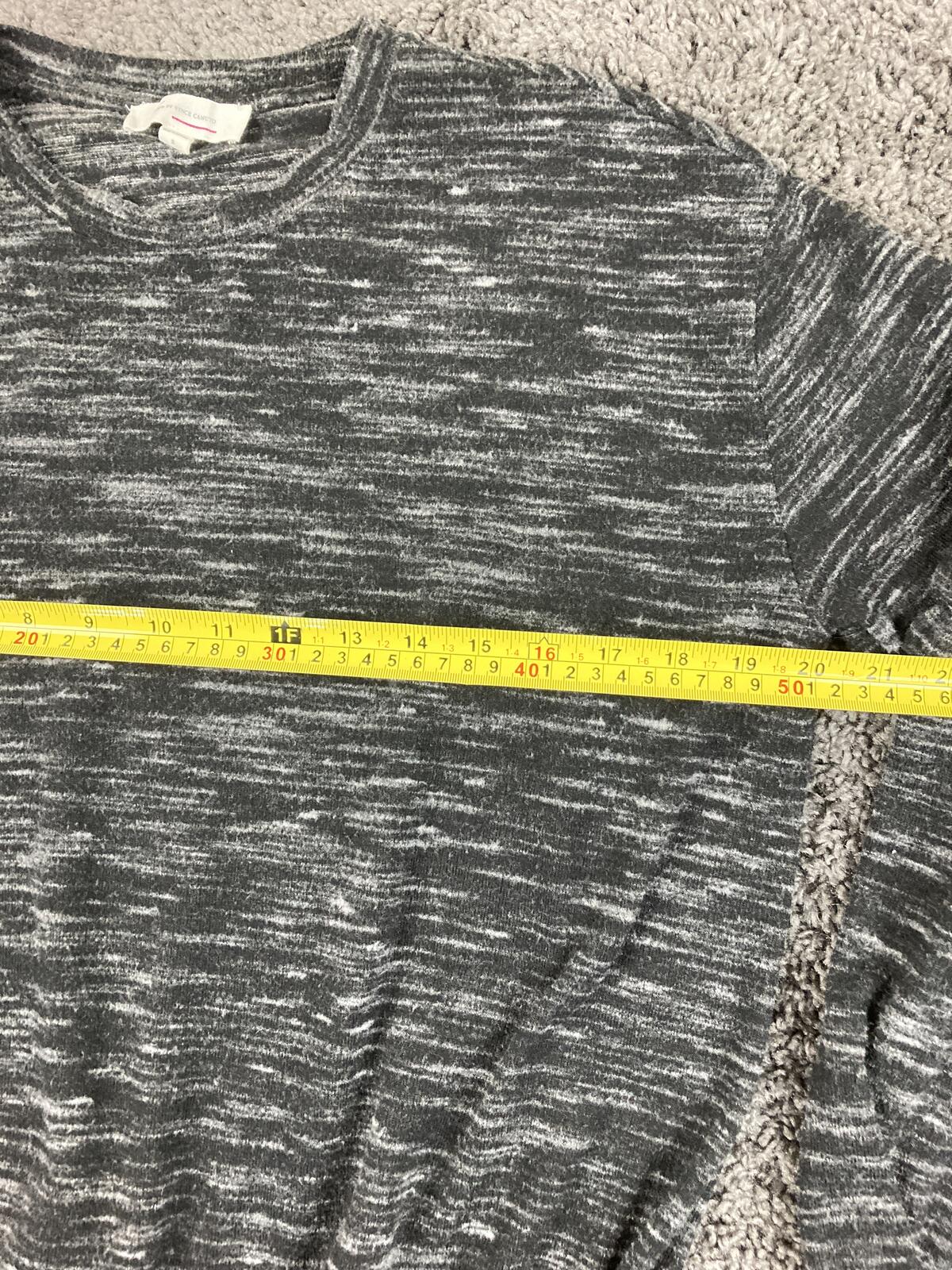 Two by Vince Camuto Space Dye Pullover Top Gray Ruffle Sleeve Drawstring Sz S