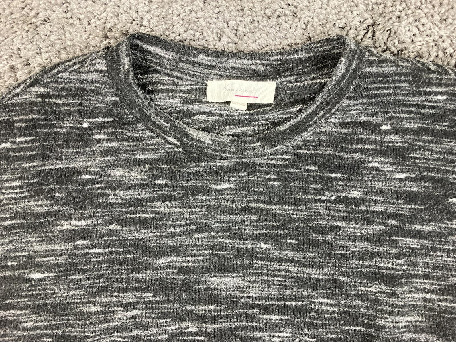 Two by Vince Camuto Space Dye Pullover Top Gray Ruffle Sleeve Drawstring Sz S