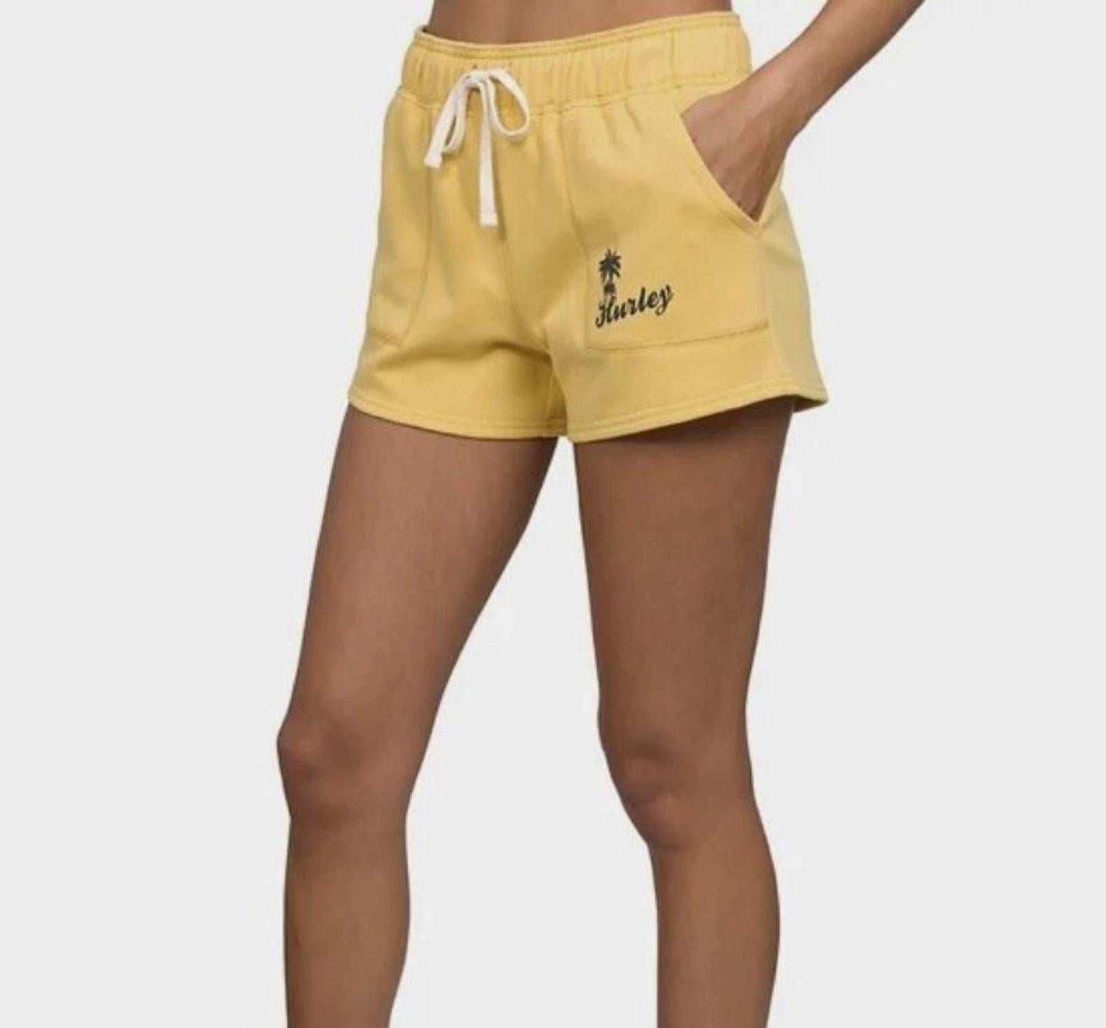 Hurley Women's Fleece Sweatshorts Yellow Size Large Drawstring Pockets