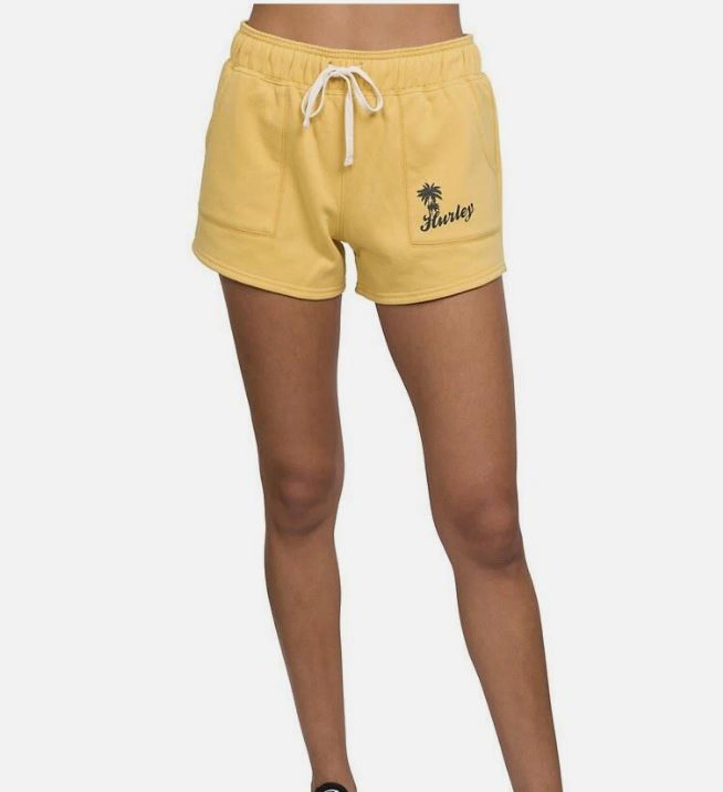 Hurley Women's Fleece Sweatshorts Yellow Size Large Drawstring Pockets