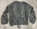 Two by Vince Camuto Space Dye Pullover Top Gray Ruffle Sleeve Drawstring Sz S