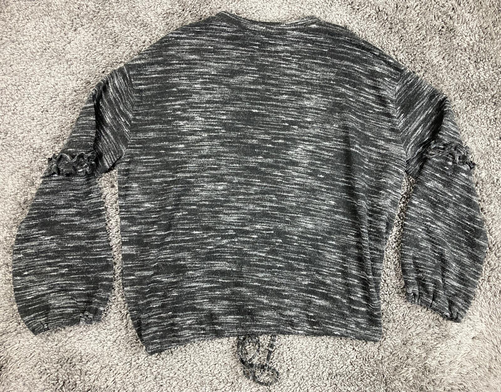 Two by Vince Camuto Space Dye Pullover Top Gray Ruffle Sleeve Drawstring Sz S