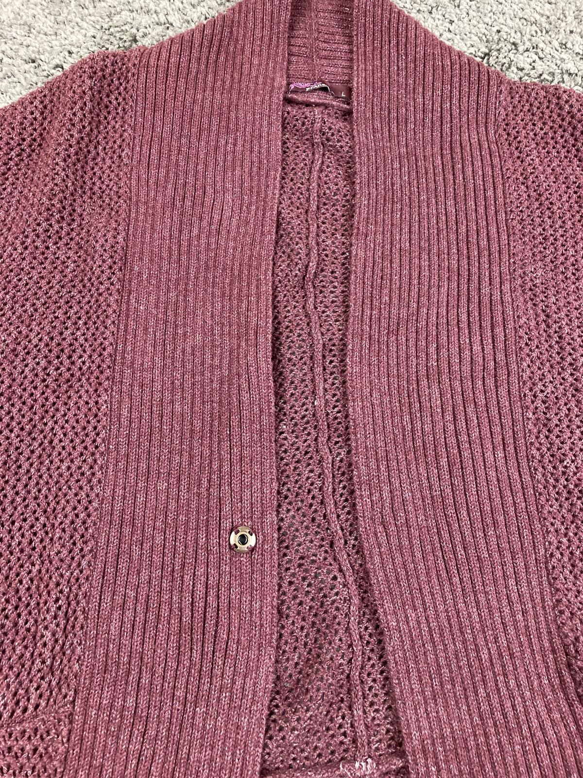 prAna Lima Cocoon Cardigan Sweater Women Purple Organic Cotton Knit Snap Sz L