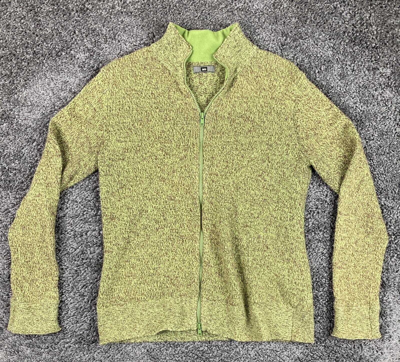 REI Co Op Full Zip Sweater Long Sleeve Stand-Up Collar Heather Green Knit Small