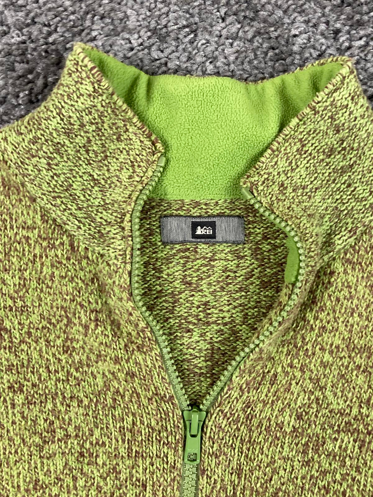 REI Co Op Full Zip Sweater Long Sleeve Stand-Up Collar Heather Green Knit Small