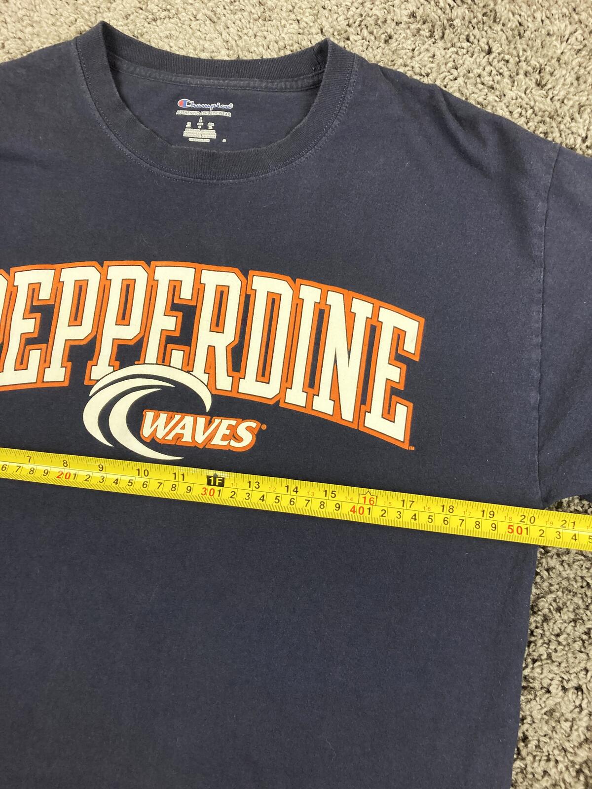 Champion Pepperdine Waves Long Sleeve Shirt Navy Blue Mens NCAA Sz Large