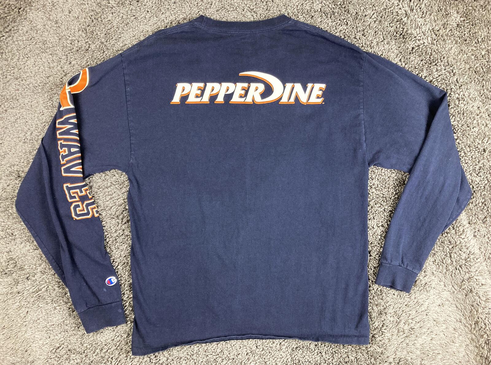 Champion Pepperdine Waves Long Sleeve Shirt Navy Blue Mens NCAA Sz Large