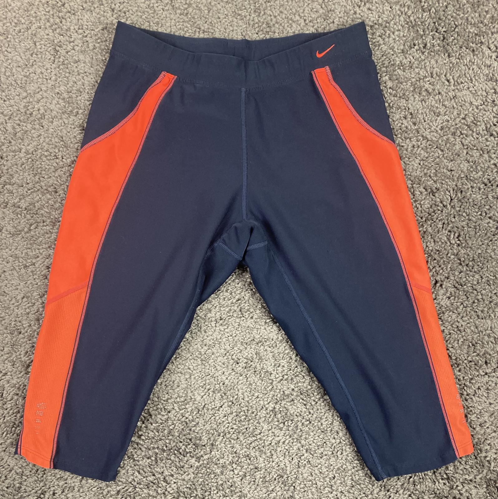 NIKE Dri-FIT Women's S(4-6) Navy Blue Orange Capri Athletic Leggings Running Gym