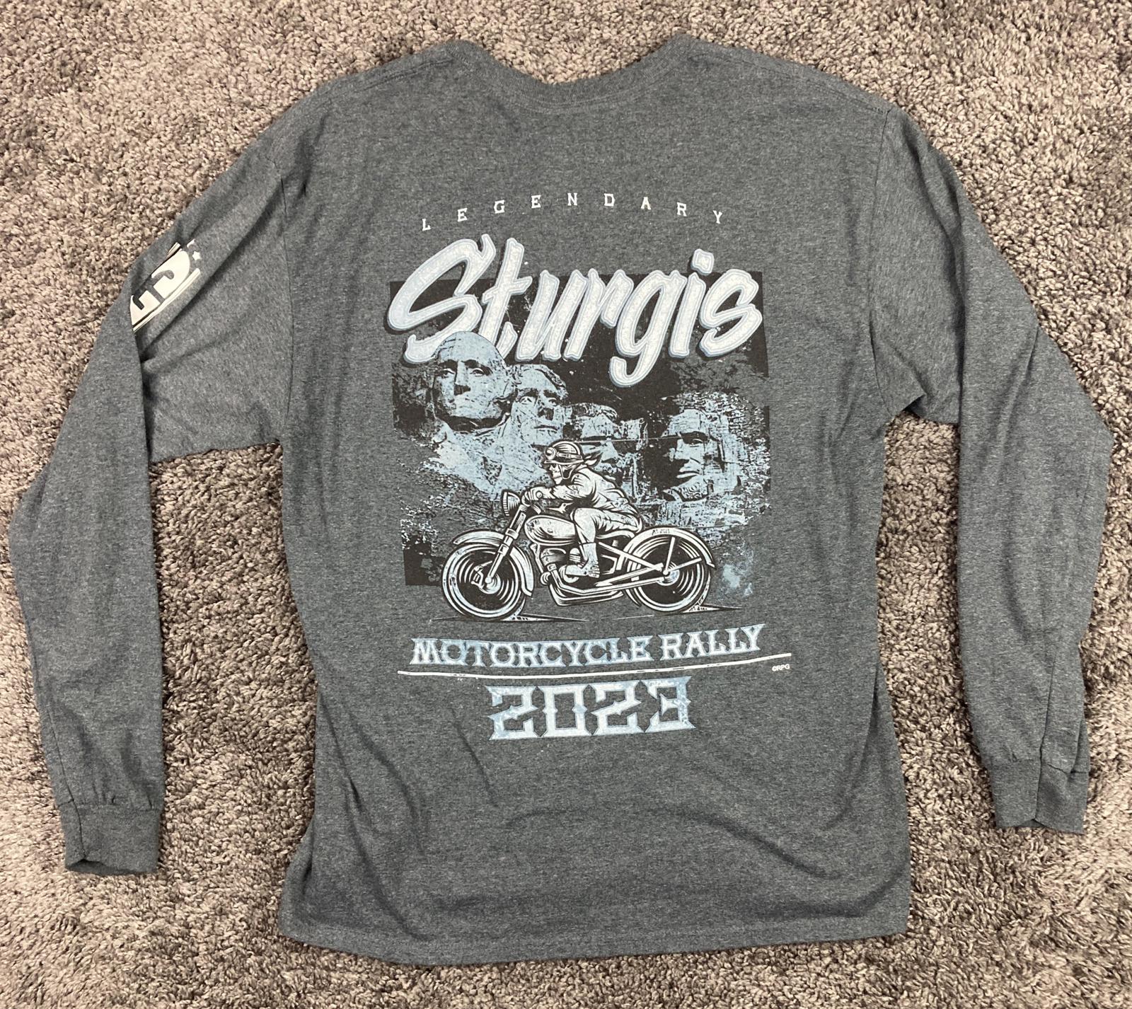 Sturgis Motorcycle Rally 2023 Mt Rushmore Long Sleeve Shirt Large Gray