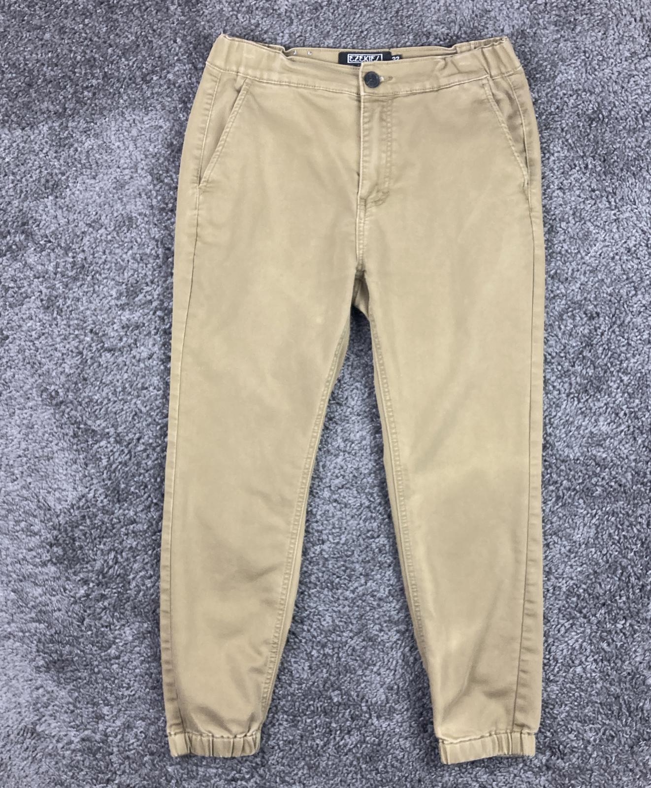 Ezekiel Jogger Pants Mens 32 Khaki Stretch Chino Tapered Elastic Gathered Ankle