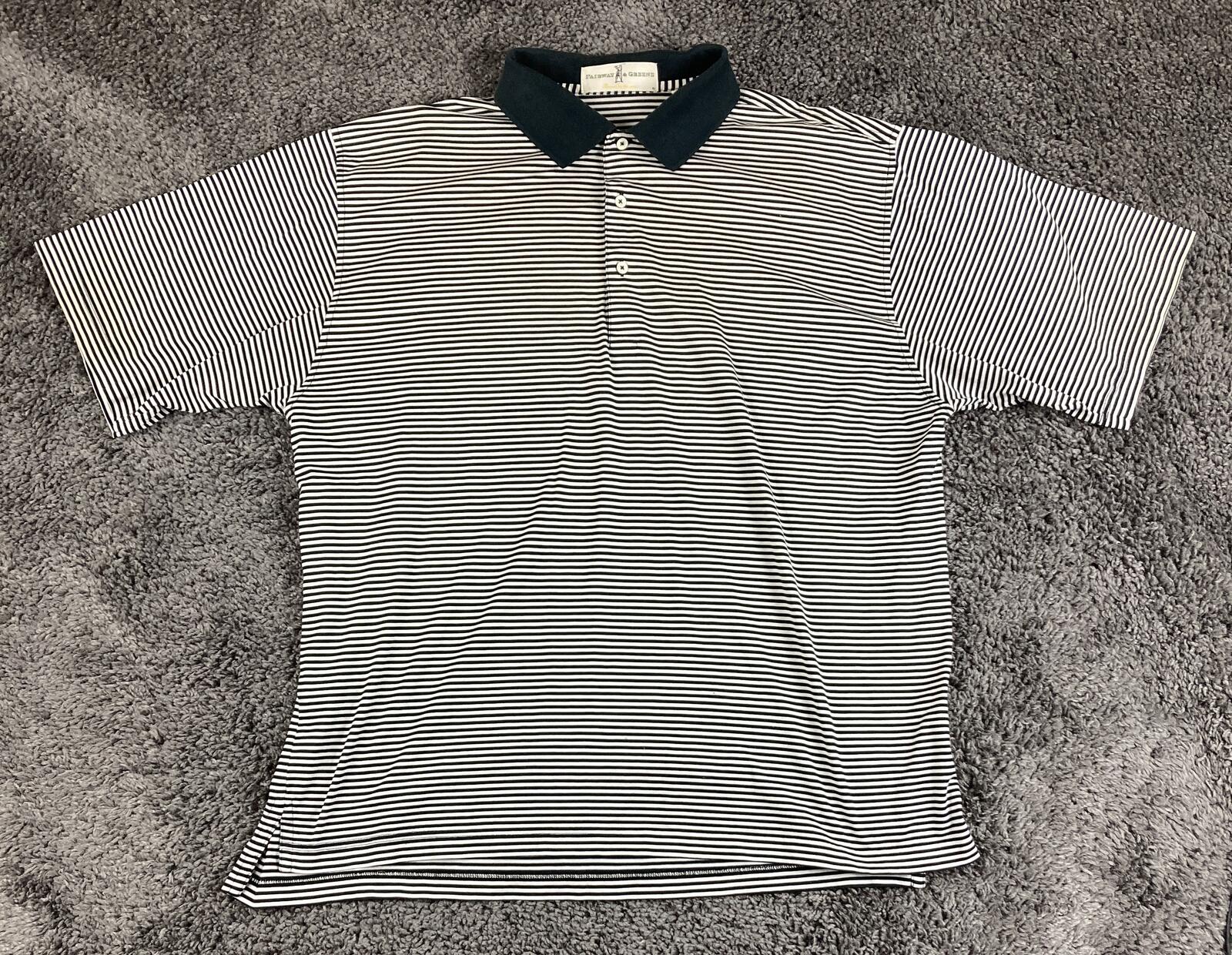 Fairway & Greene Men’s Polo Shirt Mercerized Cotton Striped Golf Black White XL