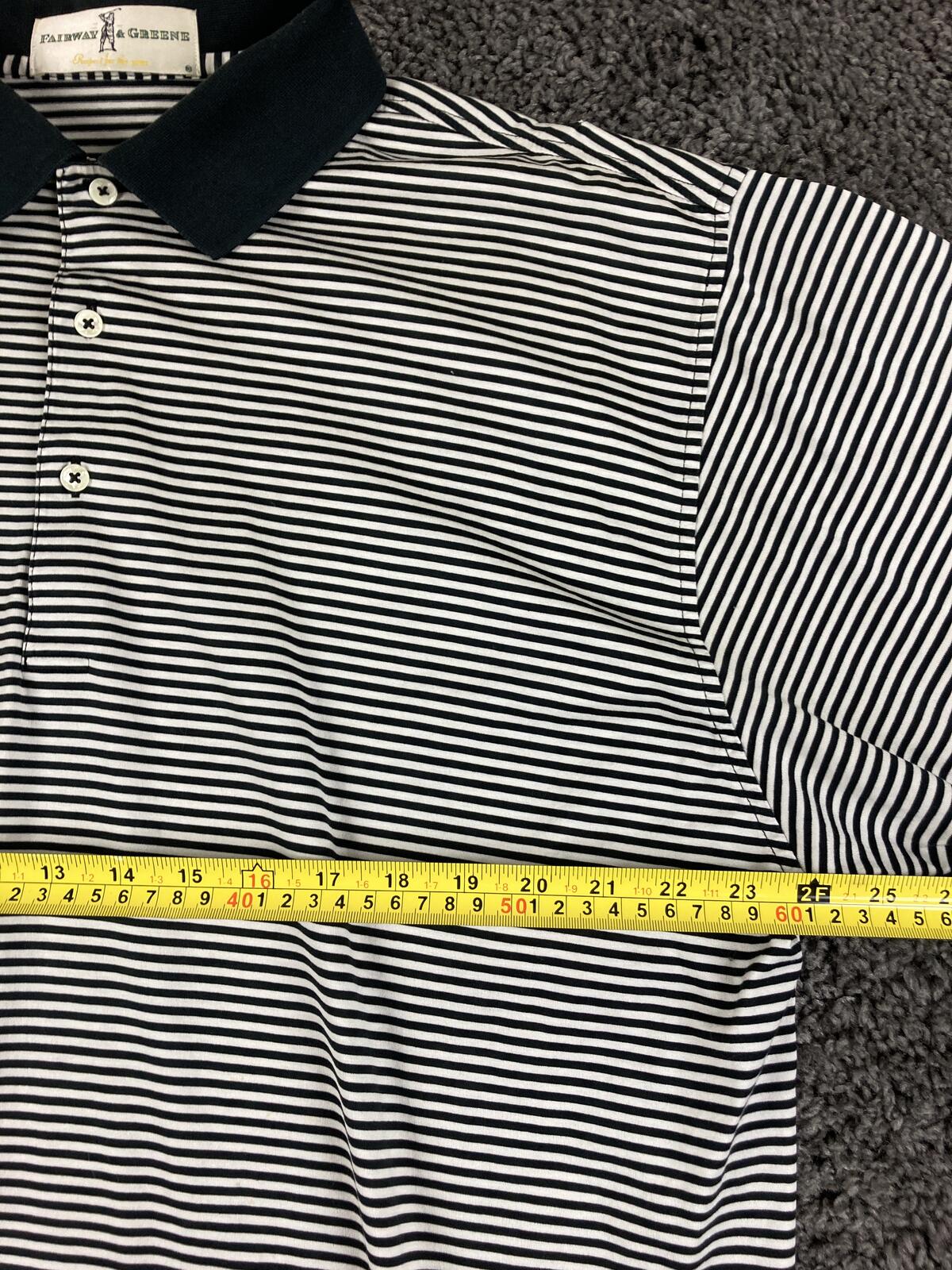 Fairway & Greene Men’s Polo Shirt Mercerized Cotton Striped Golf Black White XL