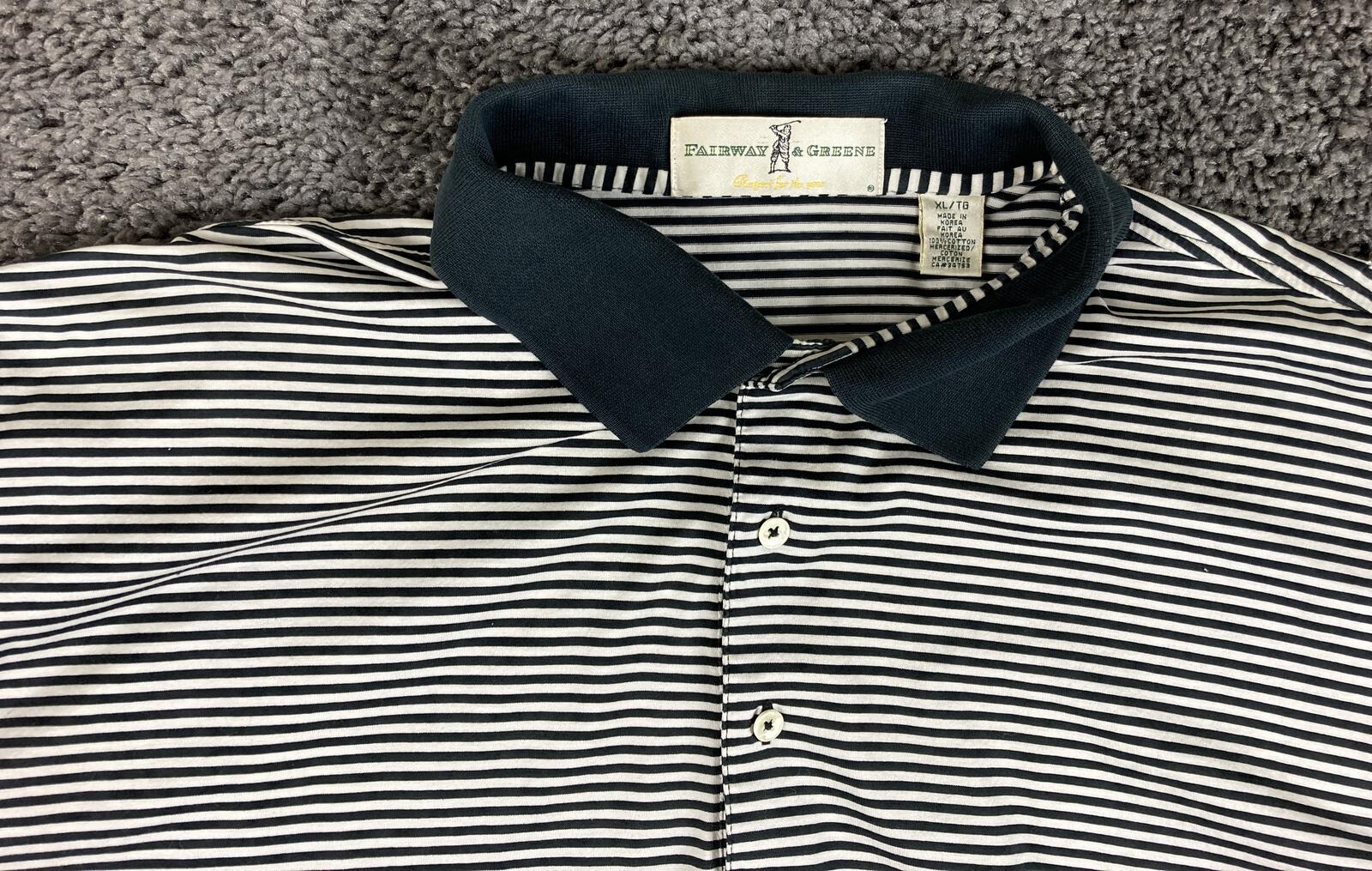 Fairway & Greene Men’s Polo Shirt Mercerized Cotton Striped Golf Black White XL