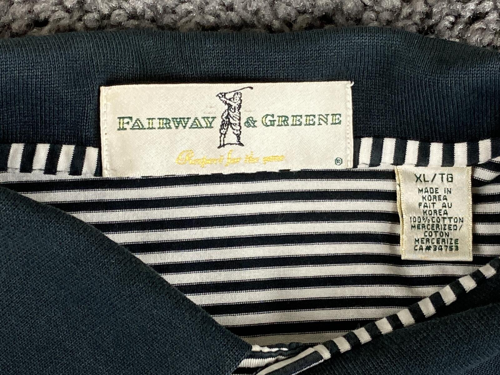 Fairway & Greene Men’s Polo Shirt Mercerized Cotton Striped Golf Black White XL