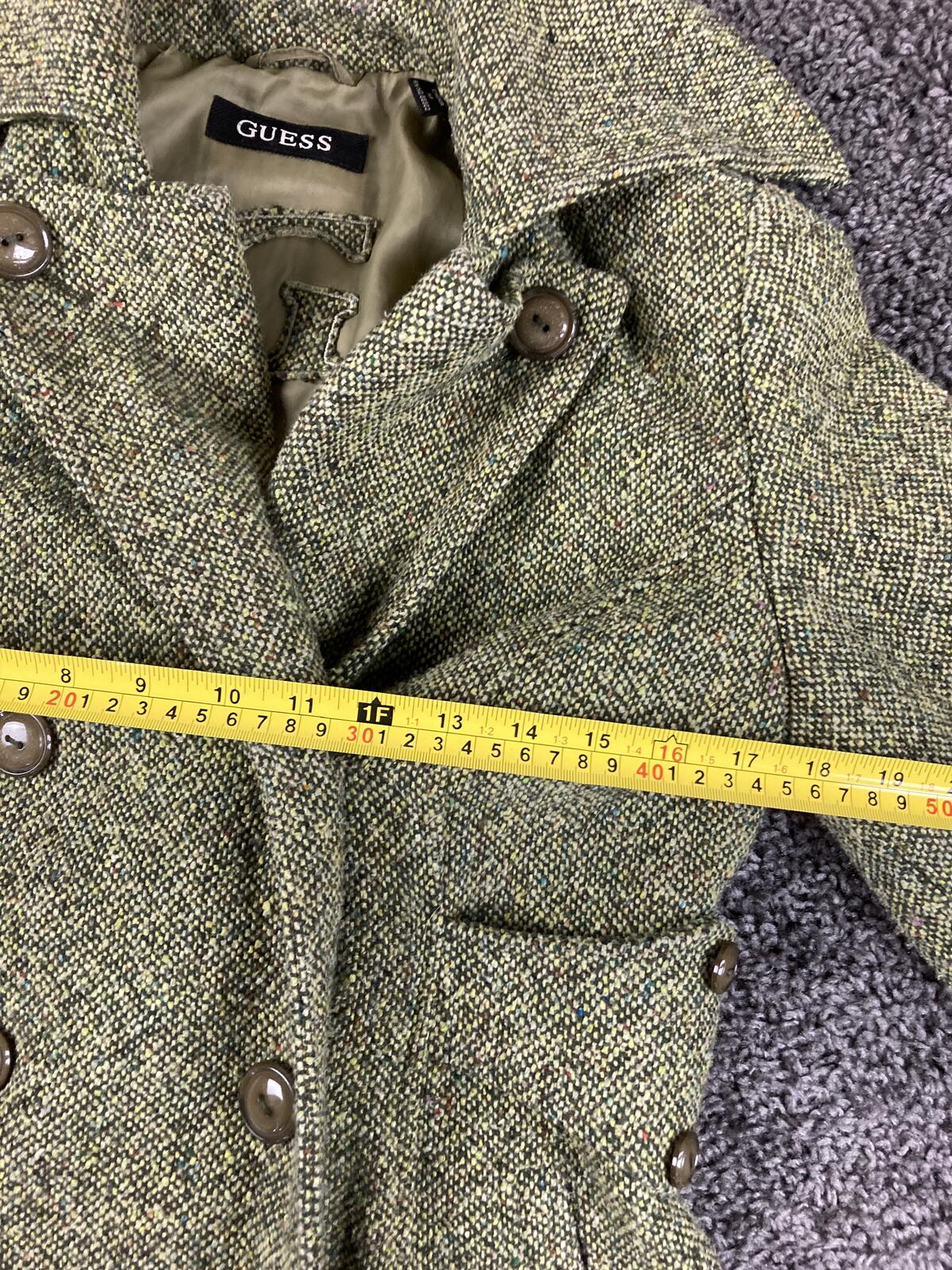 GUESS Tweed Wool Blend Coat Womens  Green Double Breasted Pea Coat Vintage Sz M