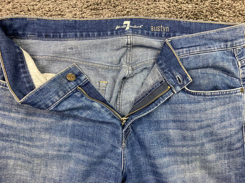 7 For All Mankind Austyn Mens Jeans 38 Blue Stretch Denim Raw Hem