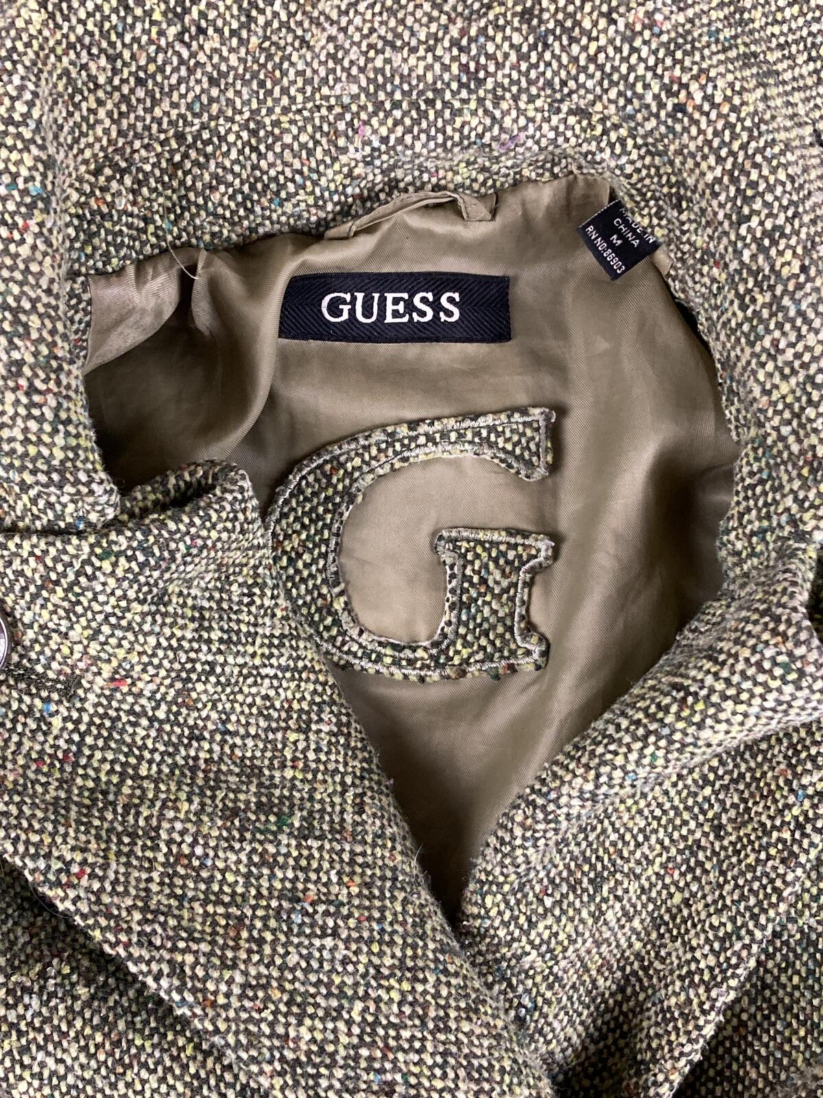 GUESS Tweed Wool Blend Coat Womens  Green Double Breasted Pea Coat Vintage Sz M