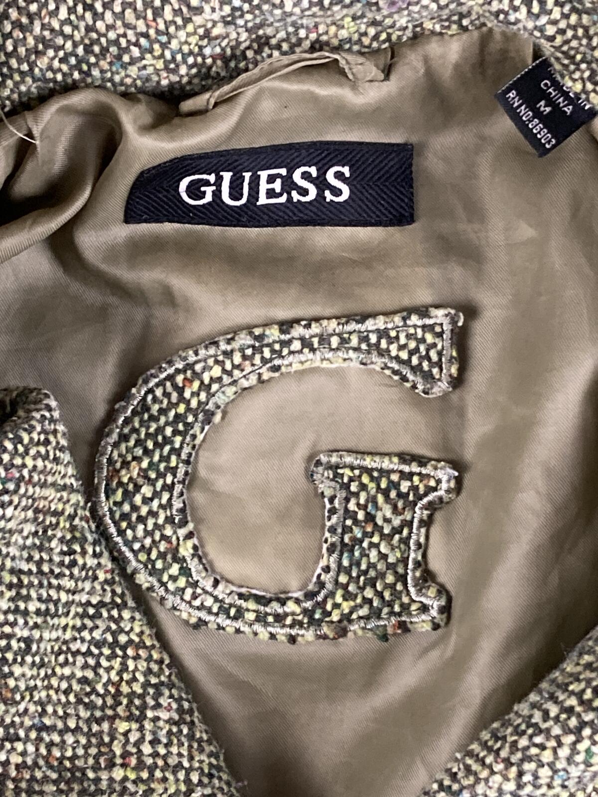 GUESS Tweed Wool Blend Coat Womens  Green Double Breasted Pea Coat Vintage Sz M