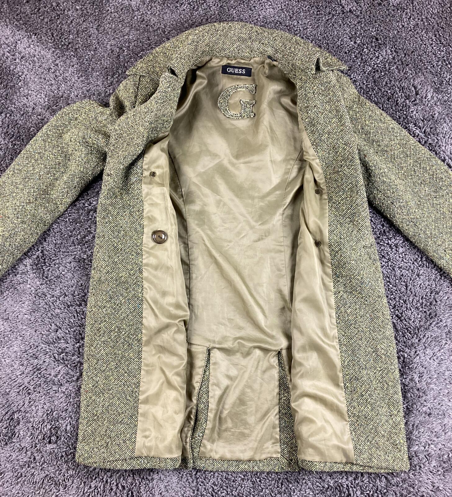 GUESS Tweed Wool Blend Coat Womens  Green Double Breasted Pea Coat Vintage Sz M
