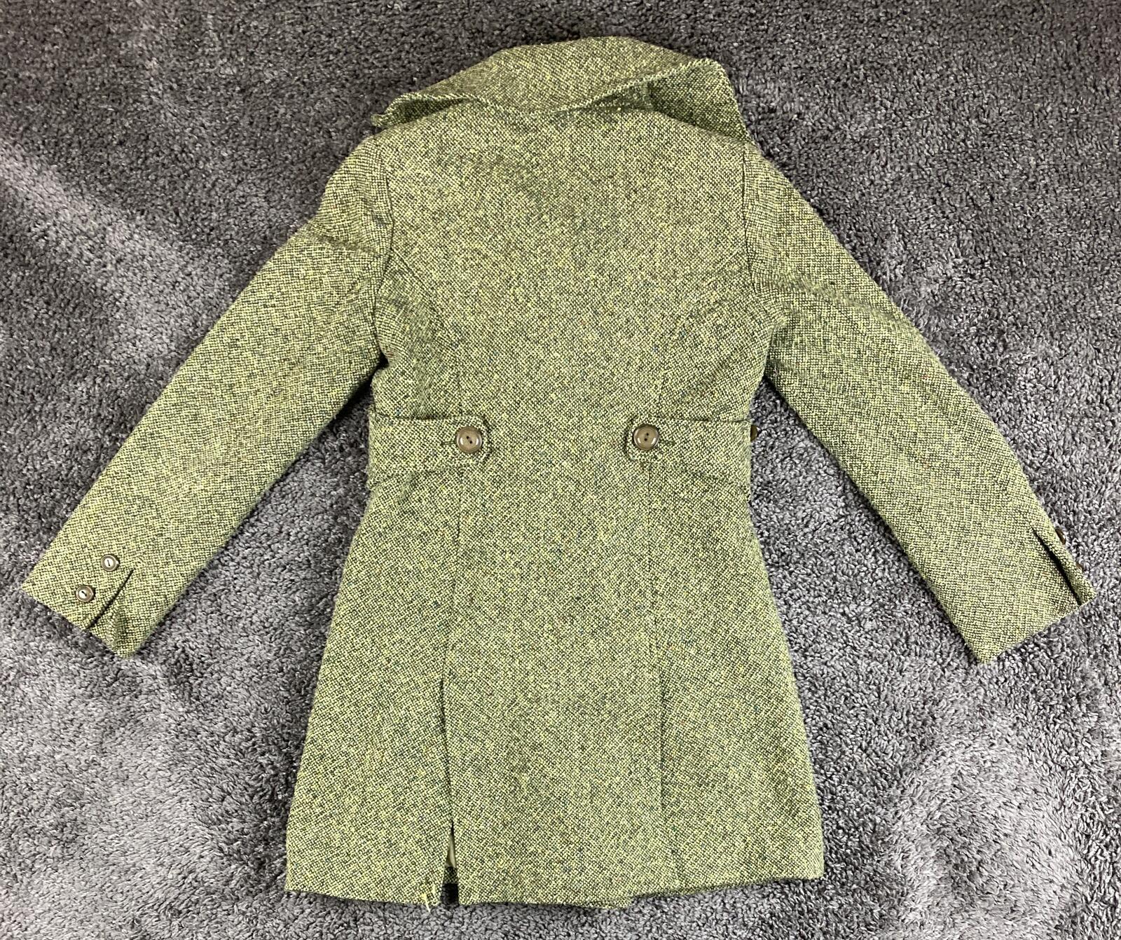 GUESS Tweed Wool Blend Coat Womens  Green Double Breasted Pea Coat Vintage Sz M