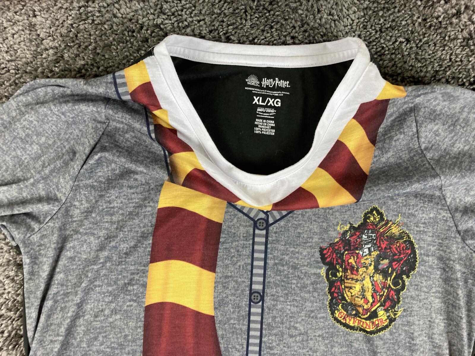 Harry Potter Nightgown Women's Gray Gryffindor Costume Sleep Shirt Sz XL
