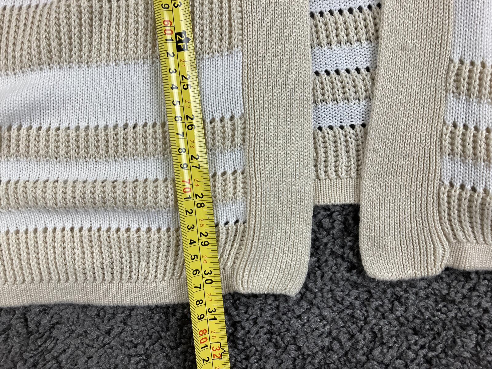Belldini Cardigan White Beige Striped Pointelle Knit Open Front Sz Small