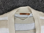 Belldini Cardigan White Beige Striped Pointelle Knit Open Front Sz Small