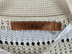 Belldini Cardigan White Beige Striped Pointelle Knit Open Front Sz Small