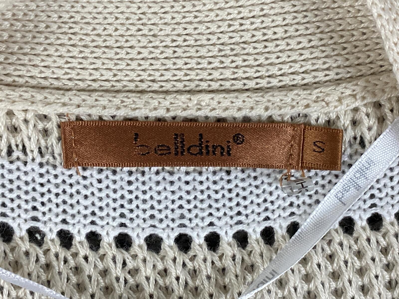 Belldini Cardigan White Beige Striped Pointelle Knit Open Front Sz Small
