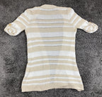 Belldini Cardigan White Beige Striped Pointelle Knit Open Front Sz Small