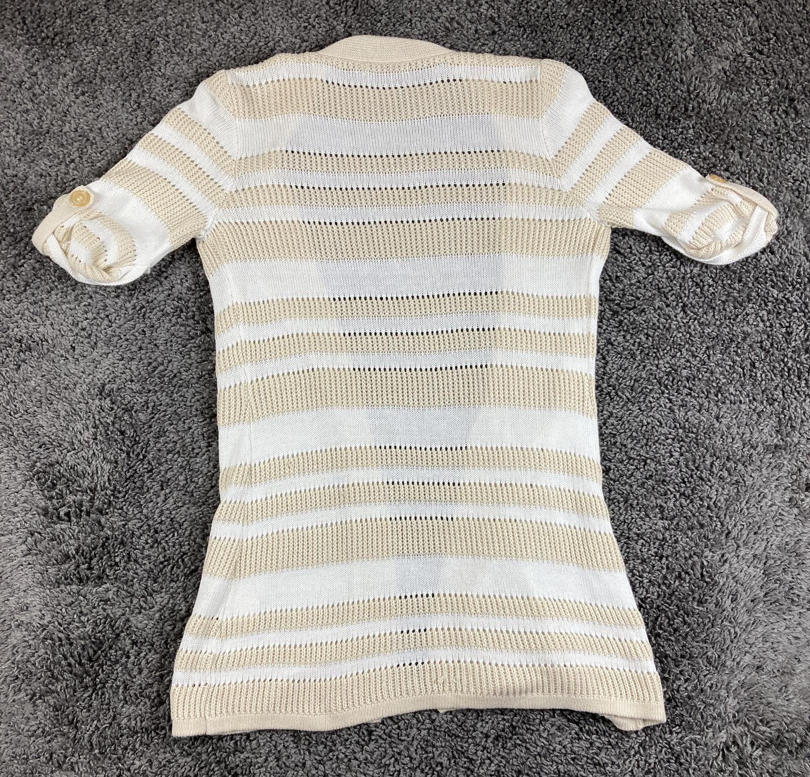 Belldini Cardigan White Beige Striped Pointelle Knit Open Front Sz Small