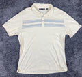 Travis Mathew Polo Shirt Size XL Cream Blue Stripe Pima Blend Golf