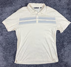 Travis Mathew Polo Shirt Size XL Cream Blue Stripe Pima Blend Golf
